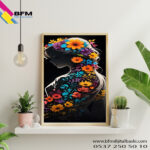 İnce Ahşap Çerçeveli Çiçek Sanatlı Kadın Tablosu - Modern Ev Dekoru - Görsel 3