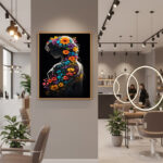 İnce Ahşap Çerçeveli Çiçek Sanatlı Kadın Tablosu - Modern Ev Dekoru - Görsel 2