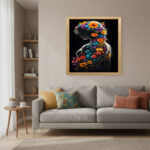 İnce Ahşap Çerçeveli Çiçek Sanatlı Kadın Tablosu - Modern Ev Dekoru