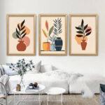 El Yapımı Görünümlü 3'lü Set -Bohem Çizgisel Retro Soyut Dekoratif Tablo - Görsel 2