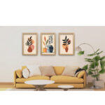 El Yapımı Görünümlü 3'lü Set -Bohem Çizgisel Retro Soyut Dekoratif Tablo - Görsel 3