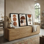 Modern Boho Üçlü MDF Tablo Seti - Terracotta Geometrik ve Yaprak Desenli Duvar Dekoru
