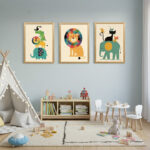 Safari Serisi - 3’lü Modern Hayvan Figürlü Çerçeveli MDF Tablo Seti