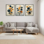 Lüks Görünümlü Soyut Geometrik 3 Parça Duvar Tablosu - Salon ve Ofis İçin Şık Dekor