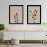 Duvar Ev Ofis Dekorasyonu için 40 x 60  Çiçek Figürlü 2'li Çerçeveli Tablo Seti