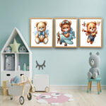 Erkek Çocuk  Odası 30 X 40 Dekoratif  Üçlü Tablo Seti