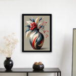 Modern Stilize Vazoda Gül Desenli Dekoratif Çerçeveli Tablo