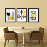 Kafe Bar Restoran Dekorasyonu İçin 3’lü Modern Çerçeveli Duvar Tablo Seti