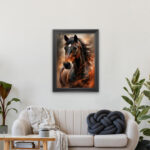 Duvar Ofis Ev Dekarasyonu için 40 x 60 At Figürlü  Çerçeveli Tablo - Görsel 2